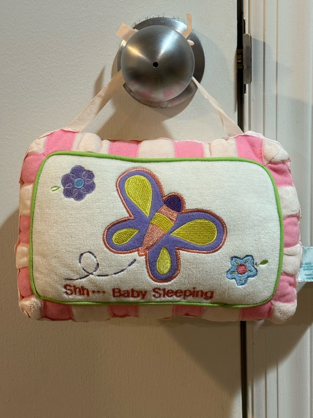 Russ Berrie Pink and White Butterfly Baby Sleeping Plush Door Hanger